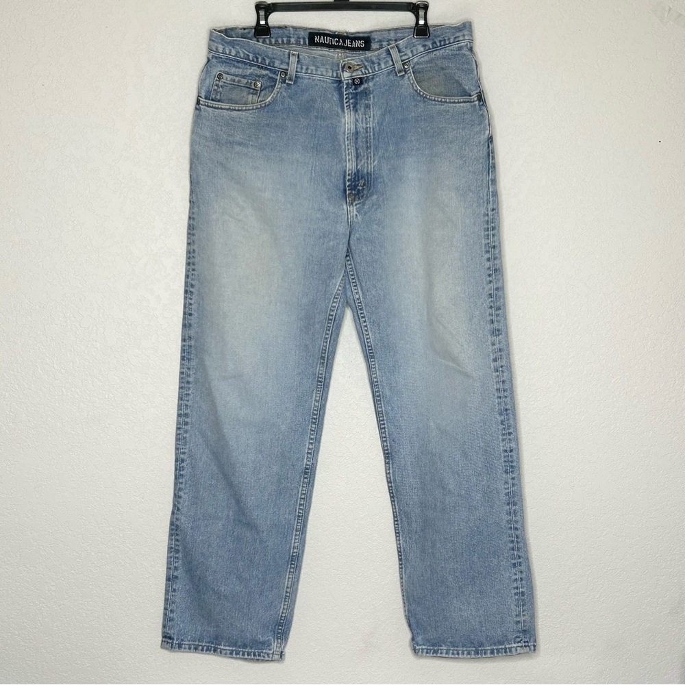 Men Vintage Nautica 36x32 Easy Fit Distressed Blue Jeans - Picture 2 of 16